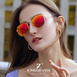 KINGSEVEN 2021 Classic Reflective Sunglasses Men Hexagon Retro Sun glasses Stainless Steel Eyewear Oculos Gafas De Sol Shades