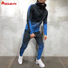 ROEGADYN  Men Winter Sportswear Fitness Suit Set Hooded Gym Clothing