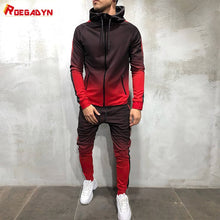 ROEGADYN  Men Winter Sportswear Fitness Suit Set Hooded Gym Clothing