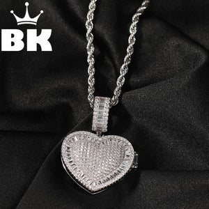 THE BLING KING New Love Flip Photo Pendant Cubic Zirconia Gold-plated CZ Stone