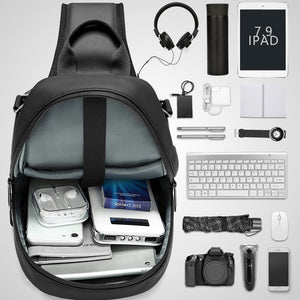 EURCOOL Messenger Bag for Men Black Crossbody Bags men for 7.9&quot; iPad Waterproof Shoulder Bag USB Charging Chest Pack n1903