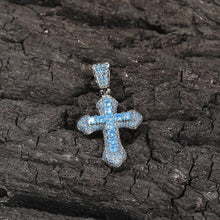 THE BLING KING New Sky Blue Cross Pendant Necklace Color Psychedelic HipHop Full Iced Out Cubic Zirconia CZ Stone