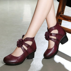 GKTINOO Vintage Women Genuine Leather High Heel Autumn Fashion Shoes Non-Slip