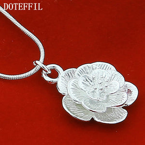 DOTEFFIL 925 Sterling Silver Rose Flower Pendant Necklace Snake Chain For Women