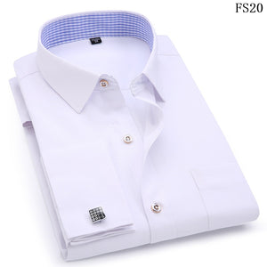 Mens French Cufflinks Long sleeves Shirts Black White Blue Yellow Lapel Male Business Dress shirt Fit Wedding Party Men Clothin