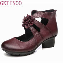 GKTINOO Vintage Women Genuine Leather High Heel Autumn Fashion Shoes Non-Slip