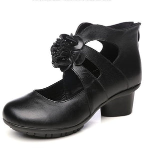 GKTINOO Vintage Women Genuine Leather High Heel Autumn Fashion Shoes Non-Slip
