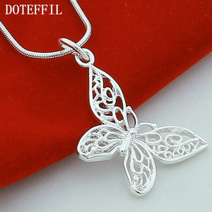 DOTEFFIL 925 Sterling Silver Butterfly Pendant Necklace Snake Chain For Women