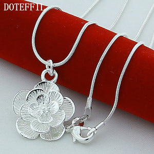 DOTEFFIL 925 Sterling Silver Rose Flower Pendant Necklace Snake Chain For Women