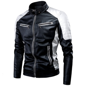 Ucrazy Men 2022 Winter Casual Motor Sport Spliced Leather Jacket Coat