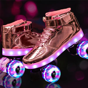 Roller Skates New Led Rechargeable 7 Colorful Flash Shoes Double Row