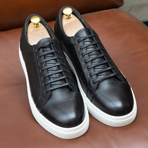 Genuine Cow Leather Men Casual Sneaker Shoes Handmade Flat Lace-up