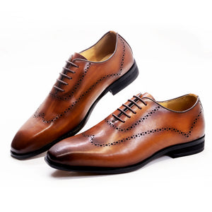 Men Luxury Italian Formal Oxford Design Genuine Leather Wing Tip Lace Up Wedding Office Shoes