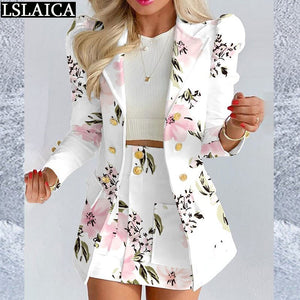 Office Wear women 2piece Set Blazer Top High Waist Mini Skirt  Spring Autumn Casual Suit Outfits