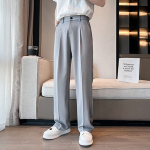 Men Suit Pants Solid Full Baggy Casual Wide Leg Trousers High Waist