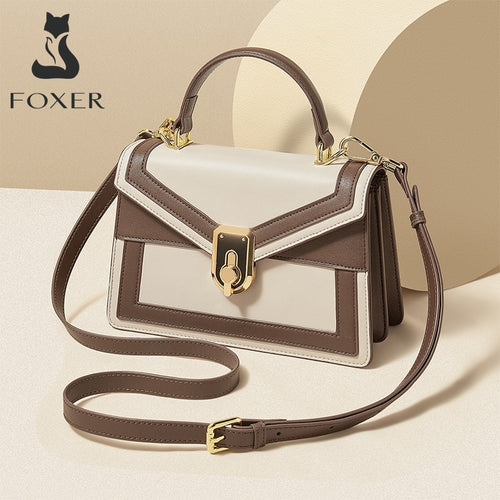 FOXER Contrast Color Split Leather Women Shoulder Crossbody Bag