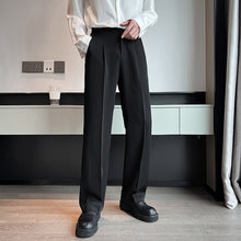 Men Suit Pants Solid Full Baggy Casual Wide Leg Trousers High Waist