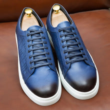 Genuine Cow Leather Men Casual Sneaker Shoes Handmade Flat Lace-up