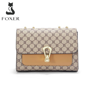 FOXER Chain Flap Bag Vintage Shoulder Bag 2023 Monogram Women Travel Crossbody Bag PVC Material Lady Mini Shopping Messenger Bag