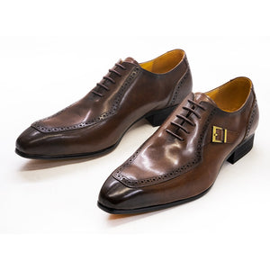 Men Luxury Lace-Up Buckle Strap Pointed Toe Oxford Design Leather Shoe Office Business Wedding Formal Shoes