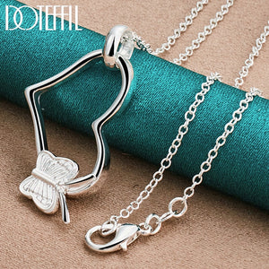 DOTEFFIL 925 Sterling Silver  Butterfly Heart Pendant Necklace For Woman