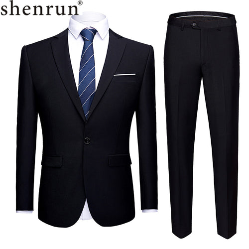 Shenrun Men Suits 2 Pieces Jacket Pants Business Uniform Office Suit Wedding Groom Tuexdo Slim Fit Single Button Casual Formal