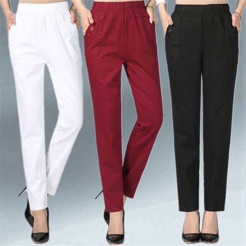 Women's Trousers Spring Summer Autumn Stretch Waist Cotton