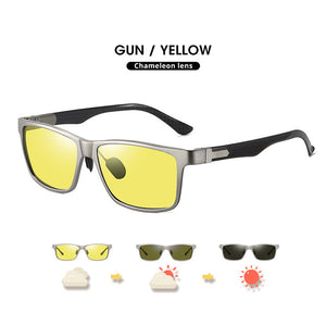 Carbon fiber Square Men Day/Night Vision Driving Photochromic Polarized Sunglasses