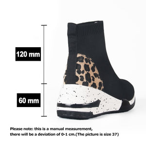 High top women platform knitted sock sneaker leopard fashion print upper designer