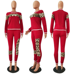 Leopard Camouflage Two Pieces Set Women Sports Suit Long Sleeve