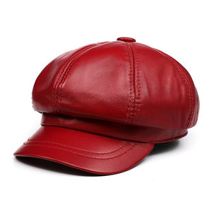 BUTTERMERE Genuine Leather Vintage Hat Women Newsboy Cap