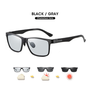 Carbon fiber Square Men Day/Night Vision Driving Photochromic Polarized Sunglasses