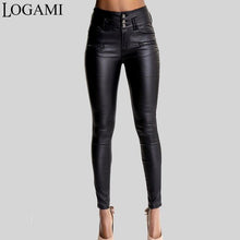 LOGAMI Women Pu Leather Pants Black  Stretch Bodycon High Waist Long Pants