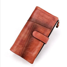 Oyixinger Vintage Genuine  Leather Wallet Oil Wax  Long Purse  Notecase For Ladies