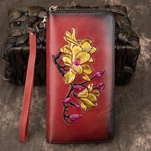 Johnature Women Vintage Long Hand Wallet Genuine Leather Handmade Embossing