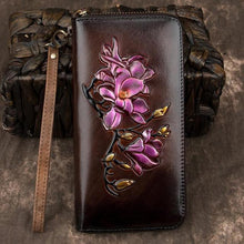 Johnature Women Vintage Long Hand Wallet Genuine Leather Handmade Embossing