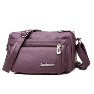 Genuine Women Soft Leather  Handbags Multi-zip Decoration  Crossbody Bags