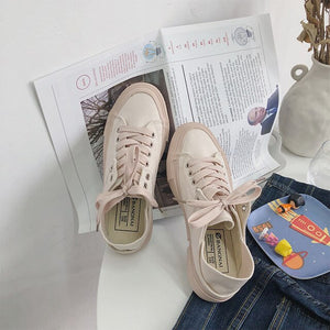 Women  Fashion Canvas Flats Sneakers Lace-up Slip on