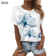 Women Short-Sleeved T-Shirt Flower 3D Printing Round Neck