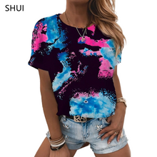 Spring -Summer Rainbow color Tops 3D Printing Gradient Round Neck Short-Sleeved T-Shirt