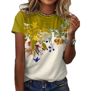 Women SPRING-SUMMER 3D Printed T-shirt Abstract Printing Casual Short-sleeved