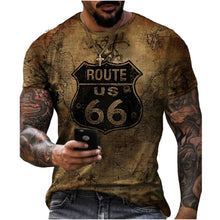 New Men's T Shirts Oversized Loose Short Sleeve Fashion Route 66 Letters Printed O Collared