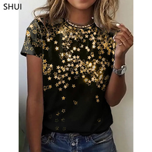 Women SPRING-SUMMER Fashion Round Loose Party T-shirt  Polka Dot Star Decoration