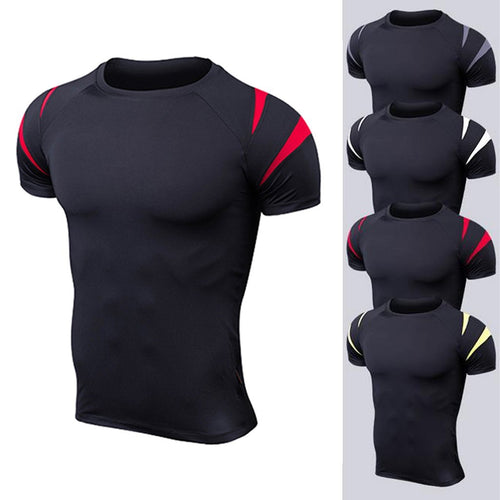 Mens Fitness Short Sleeves Rashguard T-Shirt Bodybuilding Skin Tight-drying Tops