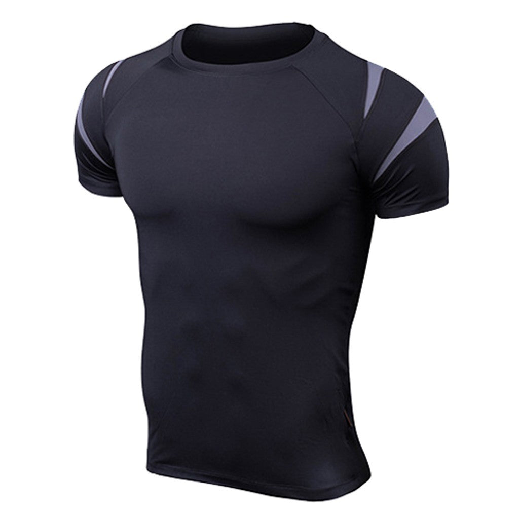 Mens Fitness Short Sleeves Rashguard T-Shirt Bodybuilding Skin Tight-drying Tops