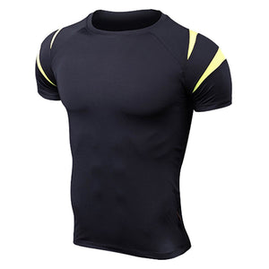 Mens Fitness Short Sleeves Rashguard T-Shirt Bodybuilding Skin Tight-drying Tops
