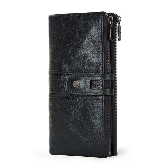 CONTACT'S  uni-sex genuine leather long wallet with coin pocket zip-up phone holder