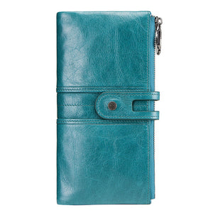 CONTACT'S  uni-sex genuine leather long wallet with coin pocket zip-up phone holder